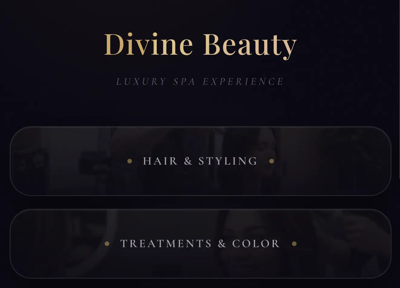 Salon Menu Theme 1 — Luxury Glassmorphism