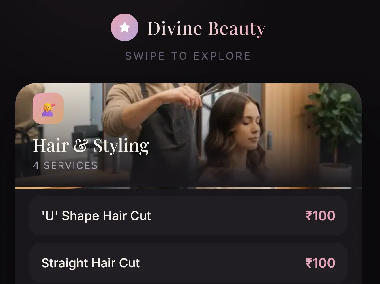 Salon Menu Theme 3 — Swipe Card